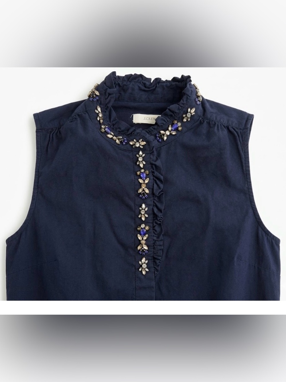J. Crew Navy Sleeveless Beaded Collar Blouse size S - Picture 5 of 6